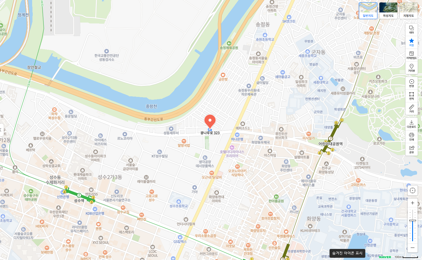 건대 W 오시는 길 지도 — 서울특별시 성동구 광나루로 323